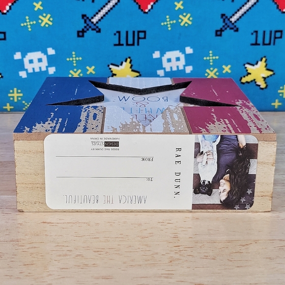 Rae Dunn 4th of July Red White & Boom Wooden 6x6 Patriotic Seasonal Decor New - Picture 3 of 8